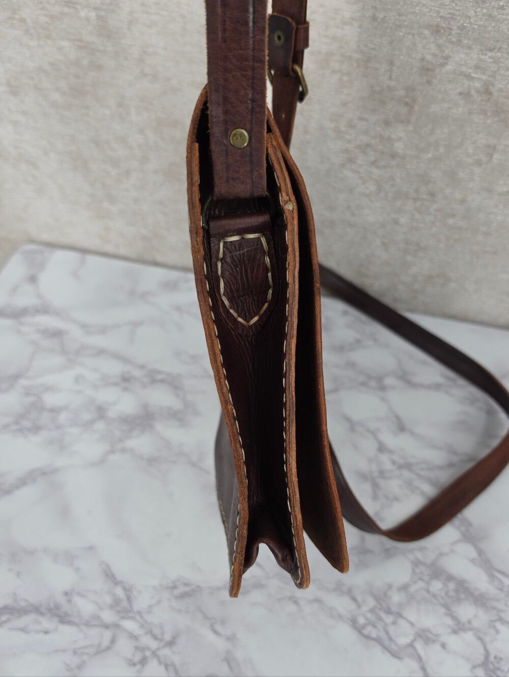 Handmade Vintage Brown Leather Crossbody Messenger Bag - Picture 6 of 13